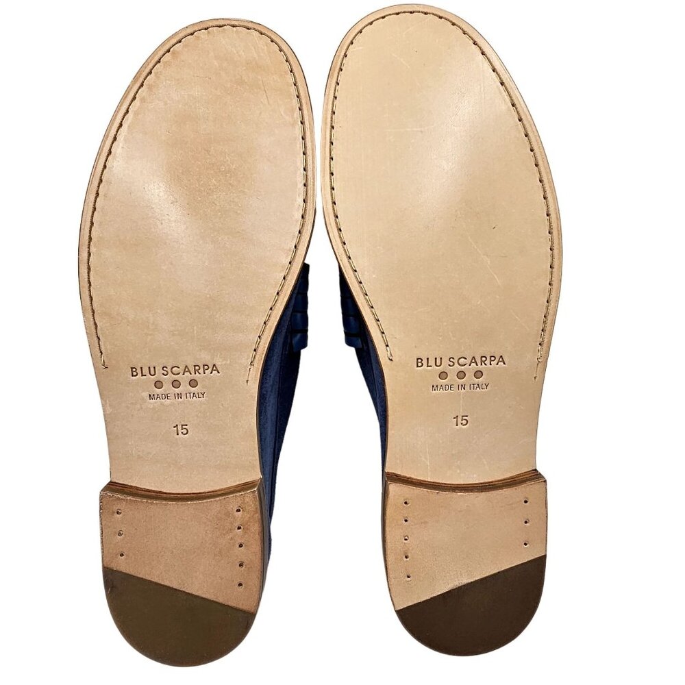 NEW Blue Scarpa Italy Men's 15 Blue Dress Shoes Penny Loafer Italian Handmade 48 - Picture 3 of 15
